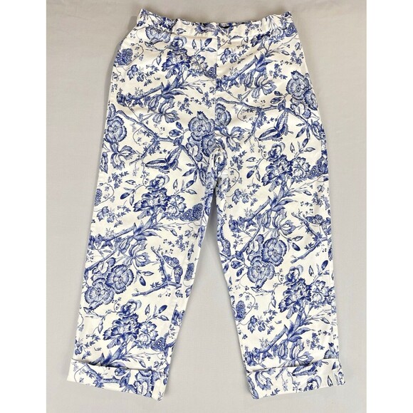 Bill Blass White Floral Print Capri Jeans Women's 8 Perfect Fit High Rise Mom - Picture 2 of 16